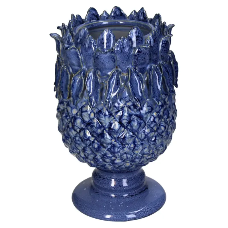 Blaue Ananas-Förmige Deko Vase mit und kurzem Schaft und einer Öffnung , die an einer Lotus blüte erinnert