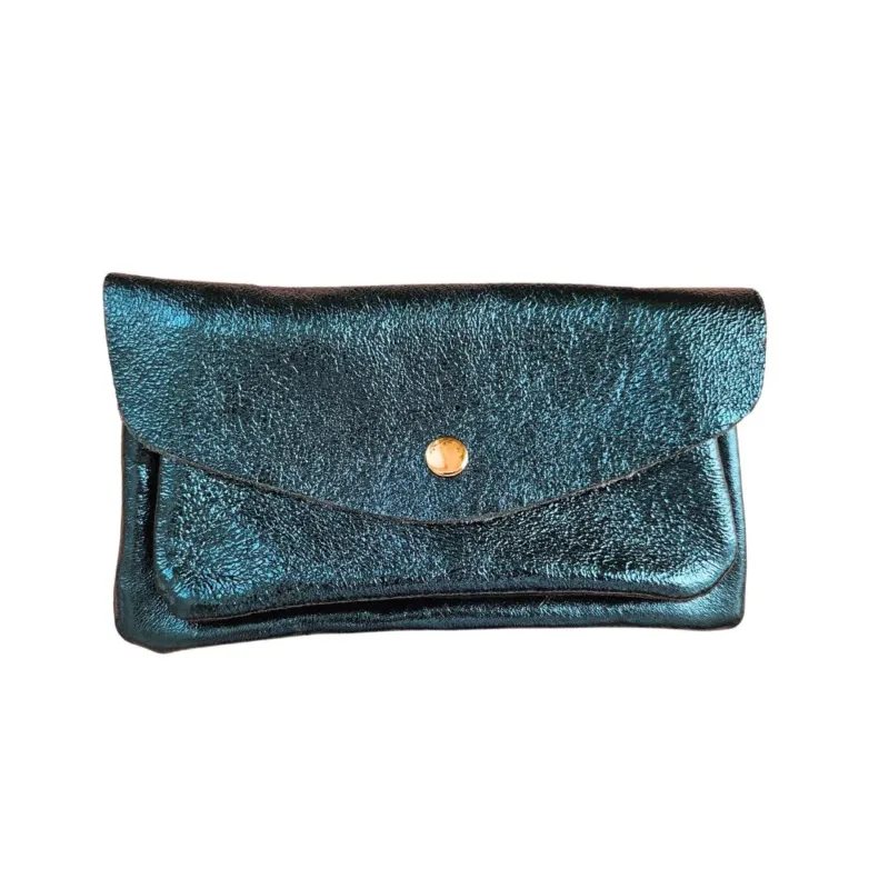 Damen Brieftasche aus Leder metallic duck petrol