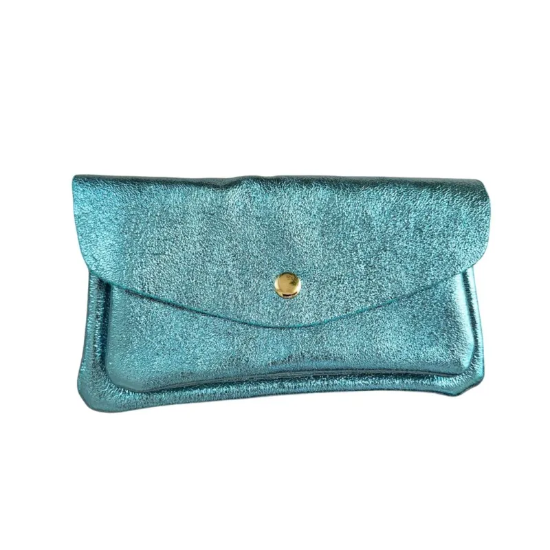 Damen Brieftasche aus Leder metallic türkis