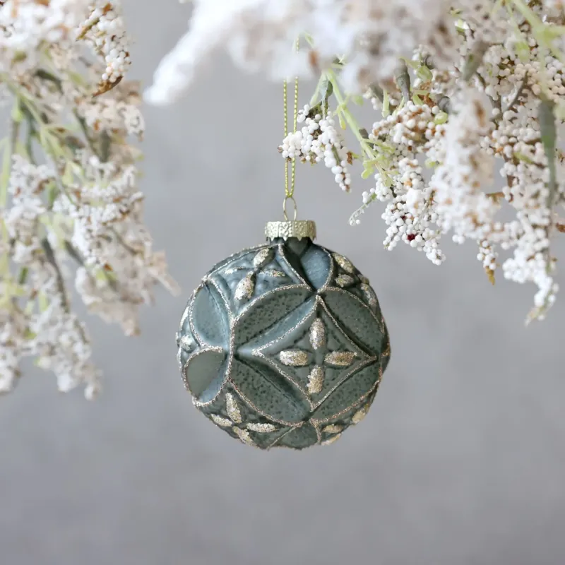 Weihnachtskugel mit Glitzer Ø8 cm Moos - Chic Antique