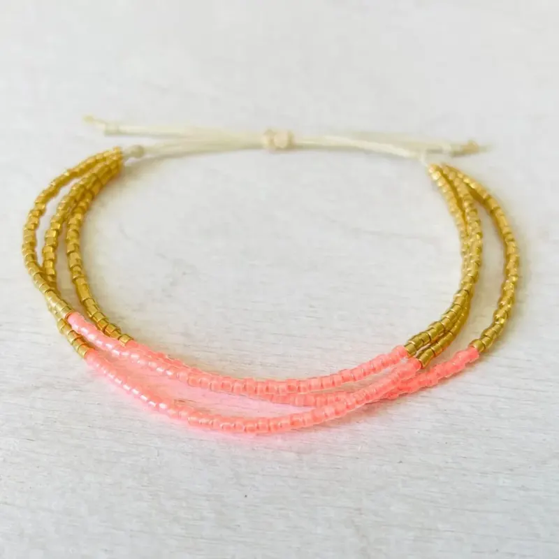 Damen Armband Triple 'Miyuki Perlen' korall/gold
