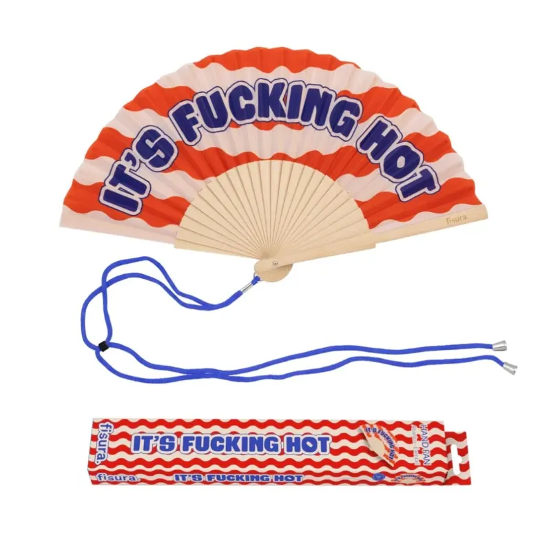 Damen Handfächer 'It’s fucking hot' rote Wellen