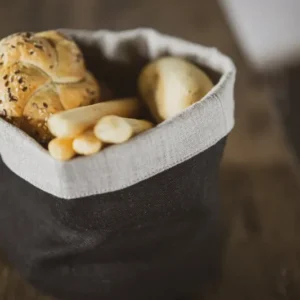 Heavy Linen Kitchen Storage Basket: Black Natural Epic Linen
