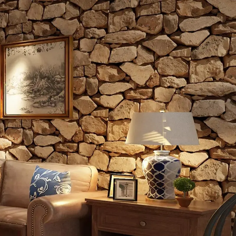 3D Stone Pattern Retro Wallpaper - Image 0