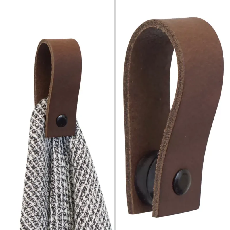 Handtuchhalter aus Dunklem echten Leder mit Magetverschluss