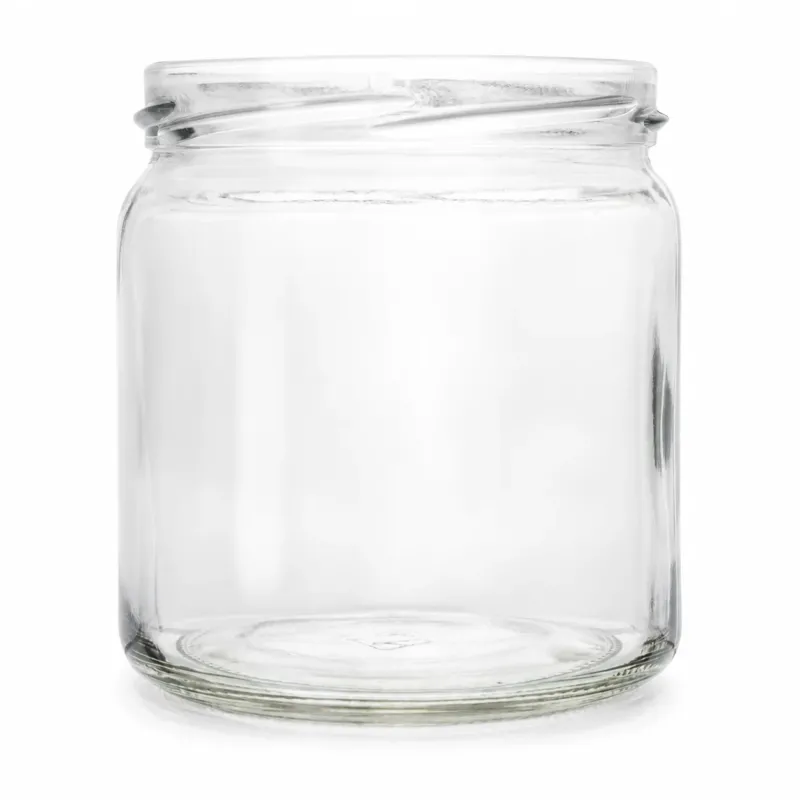 Klares Honigglas mit 405 ml Volumen und TO-82-Mündung, als Kartonware für Abfüllung und Verkauf geeignet.