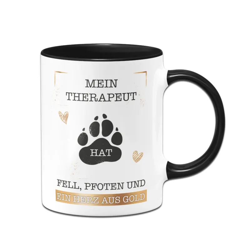 Bild: Hunde Tasse - Mein Therapeut hat Fell, Pfoten und ein Herz aus Gold..