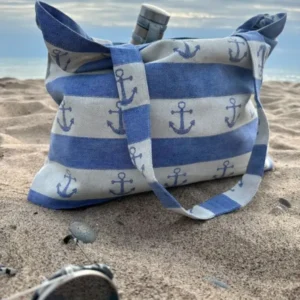 LIMITED EDITION Linen Maxi Anchor Beach Bag in Blue Epic Linen