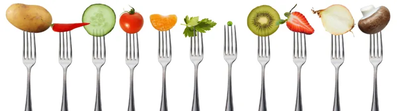 Küchenrückwand-Obst & Gemüse auf Gabeln