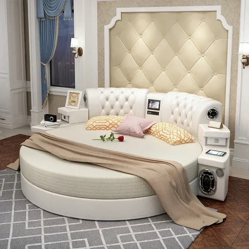 Techy Smart Large Round Leather Bed - Image 0