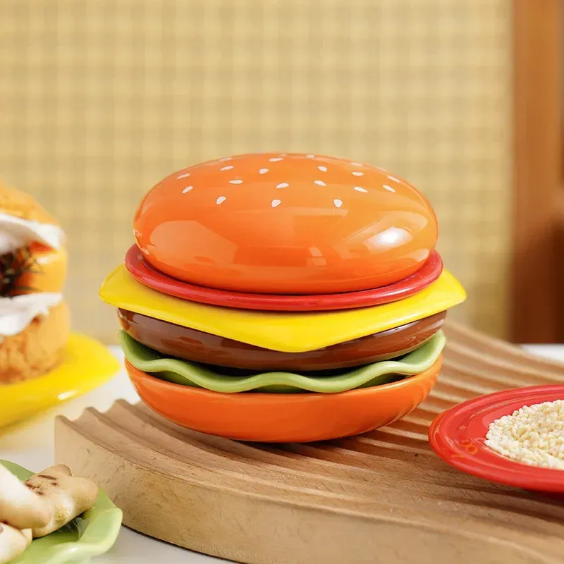 Mini Stacked Hamburger Ceramic Plate Set - Image 0