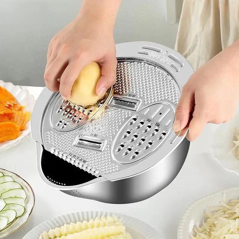 All-in-One Stainless Steel Kitchen Drain Slicer Bowl - Image 0