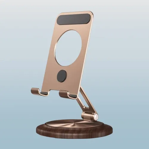 360 Rotating Wooden Foldable Universal Phone Holder - Image 0