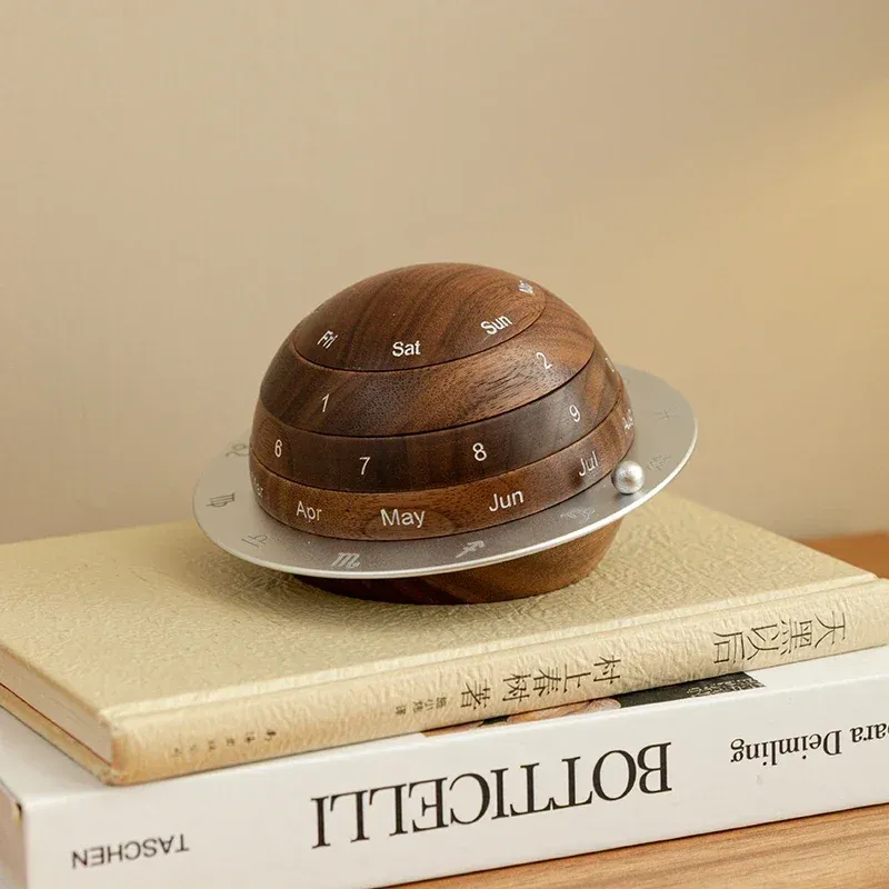 Cosmic Cycle Minimalist Rotating Wooden Calendar - Image 0
