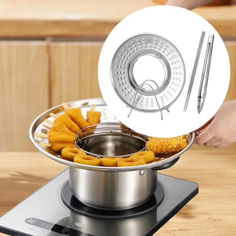 Splashproof Frying Oil Filter Tray Kitchen Strainer Rack - Image 0