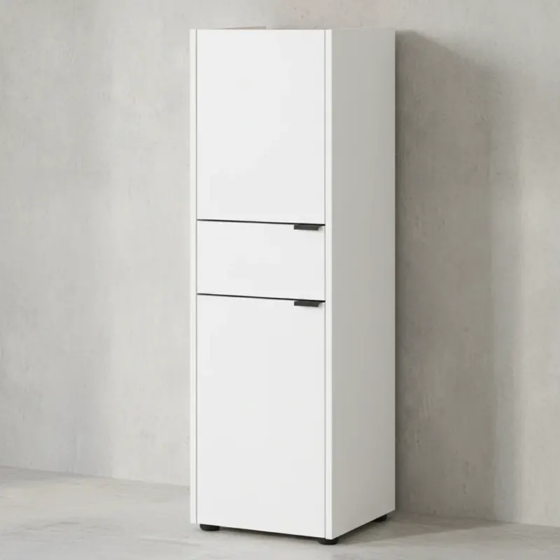 Schrank mit Schublade_ Navarra-Eiche_ Leise Schließtechnik_ Kollektion AVIS von Kadima Design_Farbe_ Weiß-Beige_ Größe_ 34x34x111 cm_#sku_BARK4498_242#