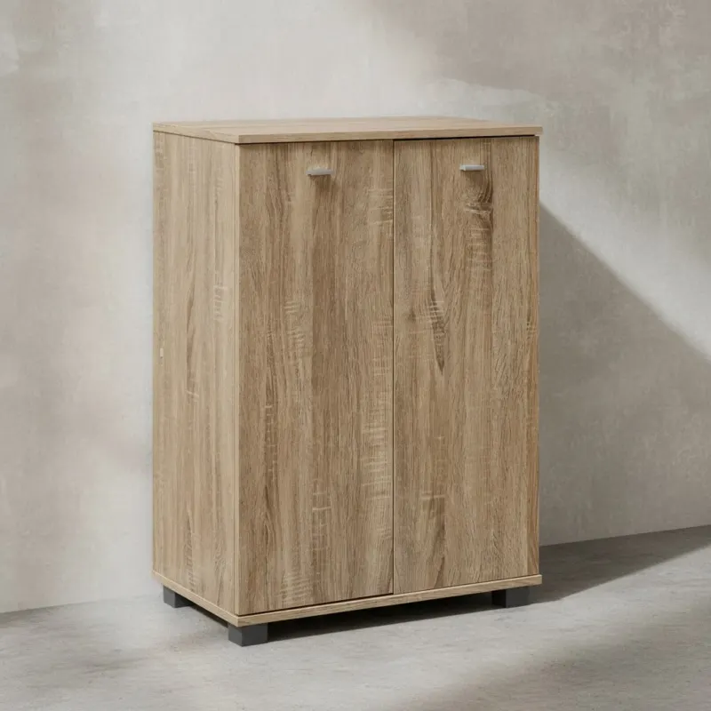 Schuhschrank-Kommode für bis zu 12 Paar Schuhe_ 2 Türen_ 3 Einlegeböden_ in Buche_ Weiß_ Sonoma Eiche - KADIMA DESIGN_Farbe_ Beige_ Größe_ 60x35x90 cm_#sku_BARWL1.175#