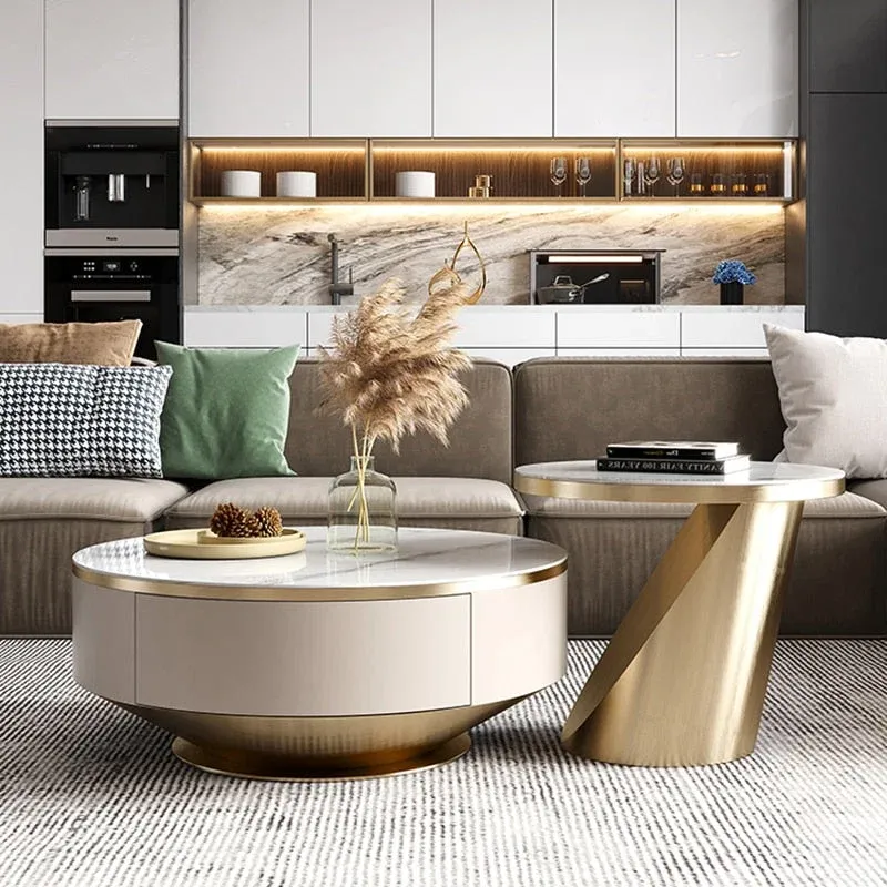 Chich Stone Elegant Modern Marble Coffee Table Set - Image 0