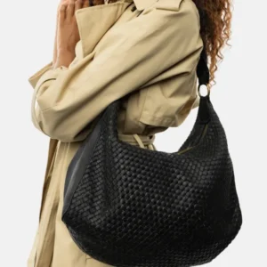 Schultertasche DARIA – Geflochtenes Leder schwarz