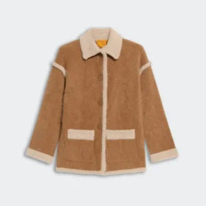 Grizzly Jacket - Almond/Oatmeal in soft textured fabric with contrast trim and button closure, cozy winter outerwear option.
