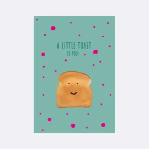 Postkarte mit Toastmotiv und dem Schriftzug "Ein wenig Toast für dich!" auf mintgrünem Hintergrund