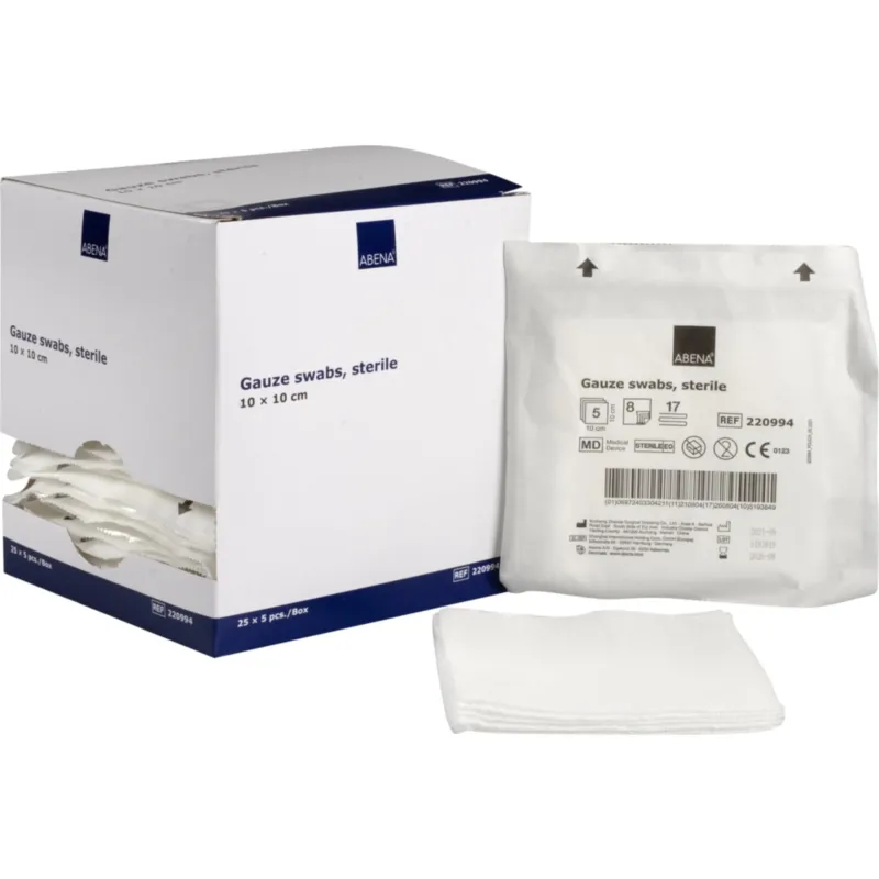 ABENA® Mullkompressen, 8-lagig, 17-fädig, steril, weiß 1 Karton (18 Packungen × 50 Beutel × 2 Stück)