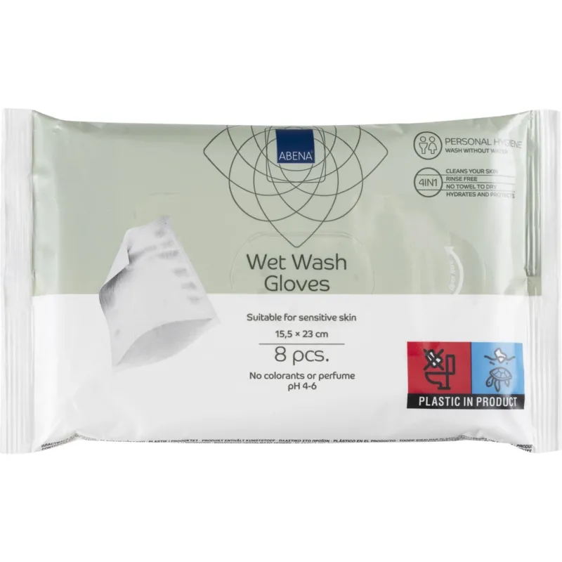ABENA® Waschhandschuhe feucht, farbstofffrei 1 Karton (30 Packungen), 8 Tücher