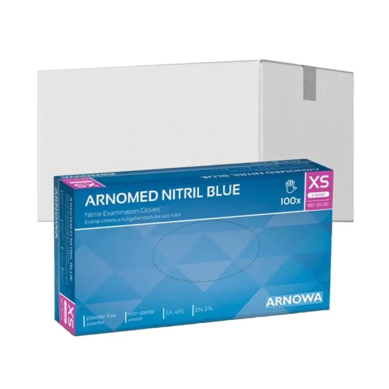 ARNOMED Nitril Blue Einmalhandschuhe, puderfrei, blau XS / Karton (10 Packungen × 100 Stück)