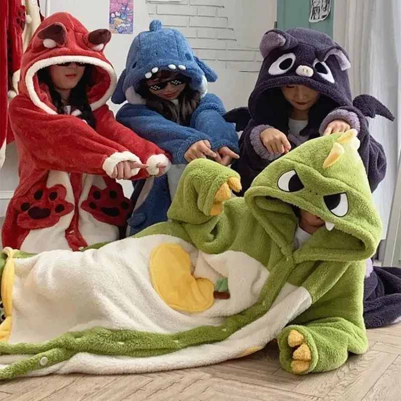 Dreamy Fox Thick Animal-Theme Hooded Blanket Pajamas - Image 0