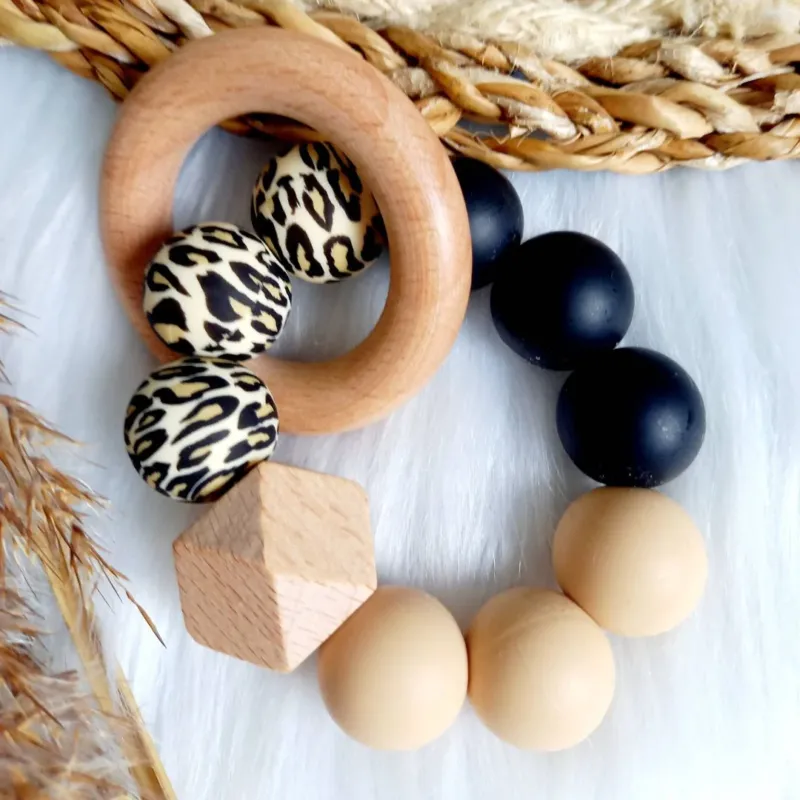 Happy Beißring 'Wild' leopard/schwarz
