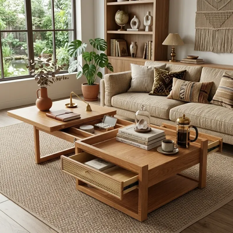 Zen Frame Modular Design Wood Tea Table - Image 0