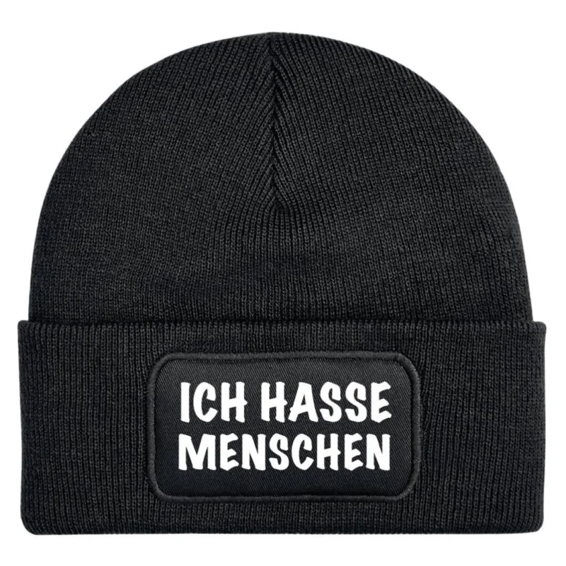 Bild: Beanie Mütze - Ich hasse Menschen - V2 (Schriftzug).