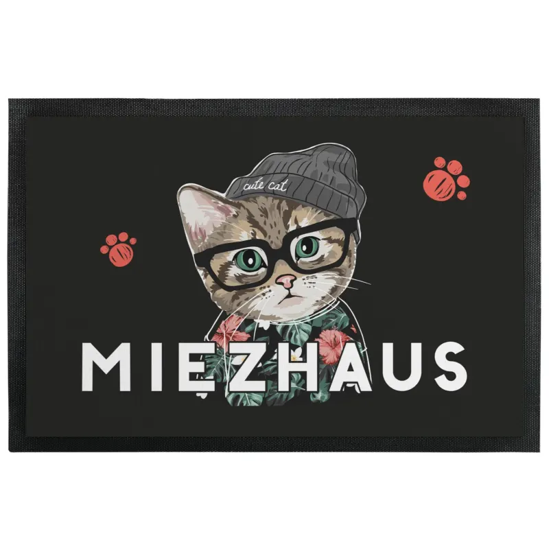 Bild: Fußmatte - Miezhaus - Hipster-Katze.