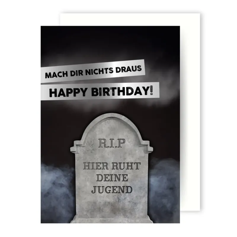 Bild: Geburtstagskarte - R.I.P. Hier ruht Deine Jugend - Happy Birthday!.