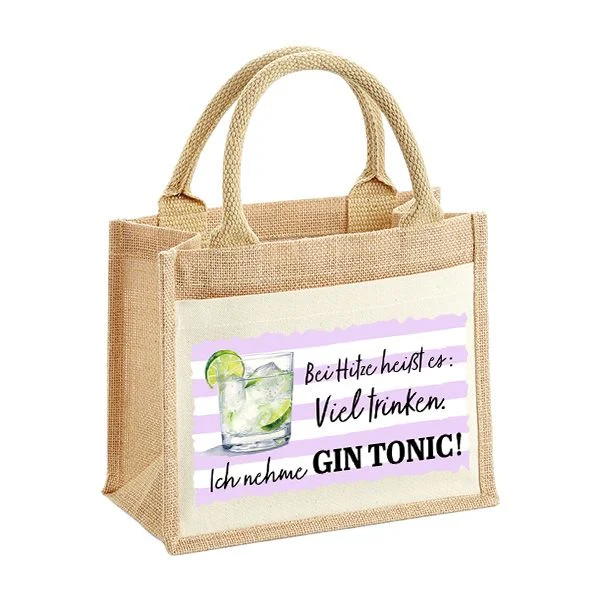 Bild: Jutetasche - Bei Hitze heißt es: Viel trinke. Ich nehme Gin Tonic!.