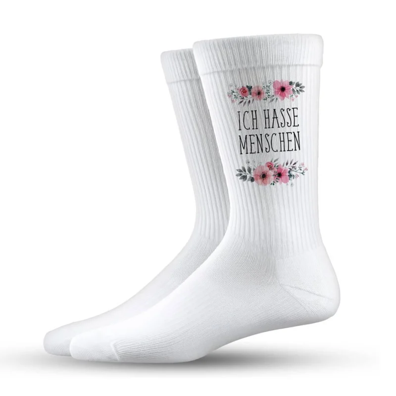 Bild: Socken - Ich hasse Menschen - blumig.