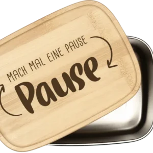 Bild: Brotdose - Mach mal eine Pause - Edelstahl mit Bambusdeckel.