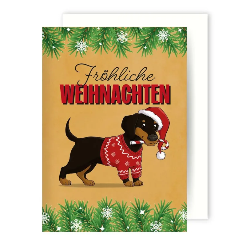 Bild: Weihnachtskarte - Fröhliche Weihnachten (Dackel).