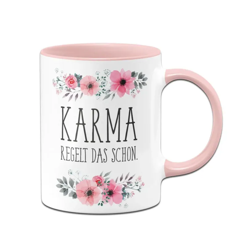 Bild: Tasse - Karma regelt das schon - blumig.