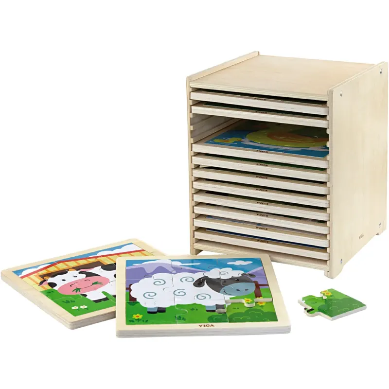 VIGA jigsaw puzzle rack with 12 puzzles, size 23x27,5x23,5 cm, 12X9 puzzle pieces, 12 parts/ 1 set
