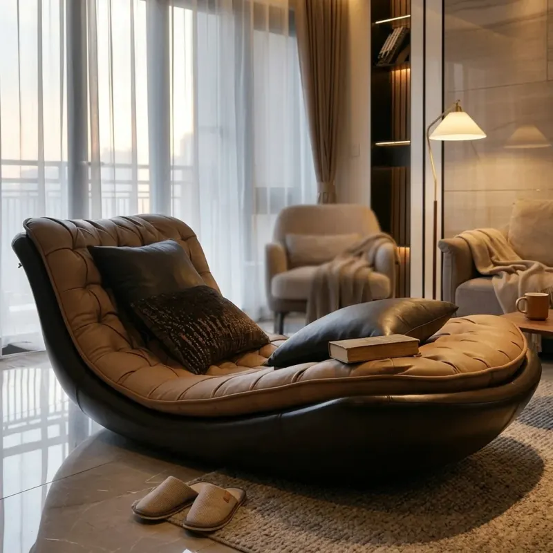Gentle Arc Curved Leather Rocking Lounge Chair