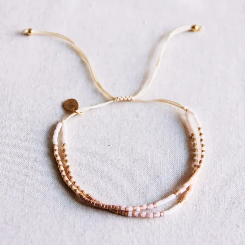 Doppeltes Miyuki-Armband nude/weiß/taupe