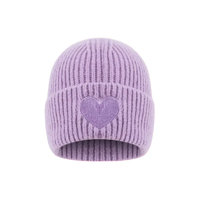 Damen Strickmütze mit Herzdetail lila