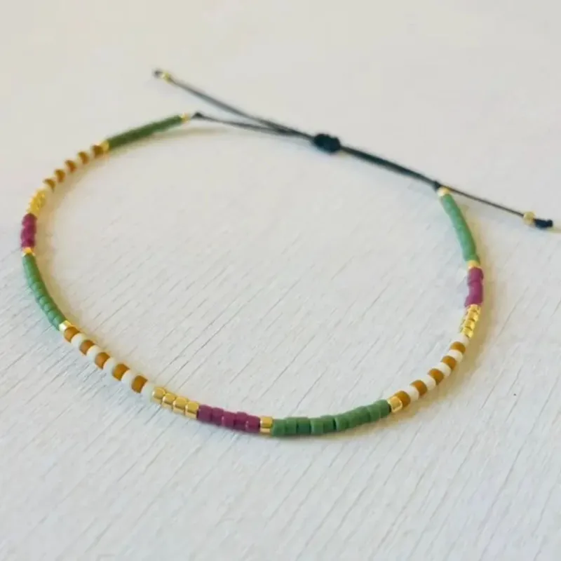 Damen Armband Single 'Miyuki Perlen' grün/bordeaux/gold
