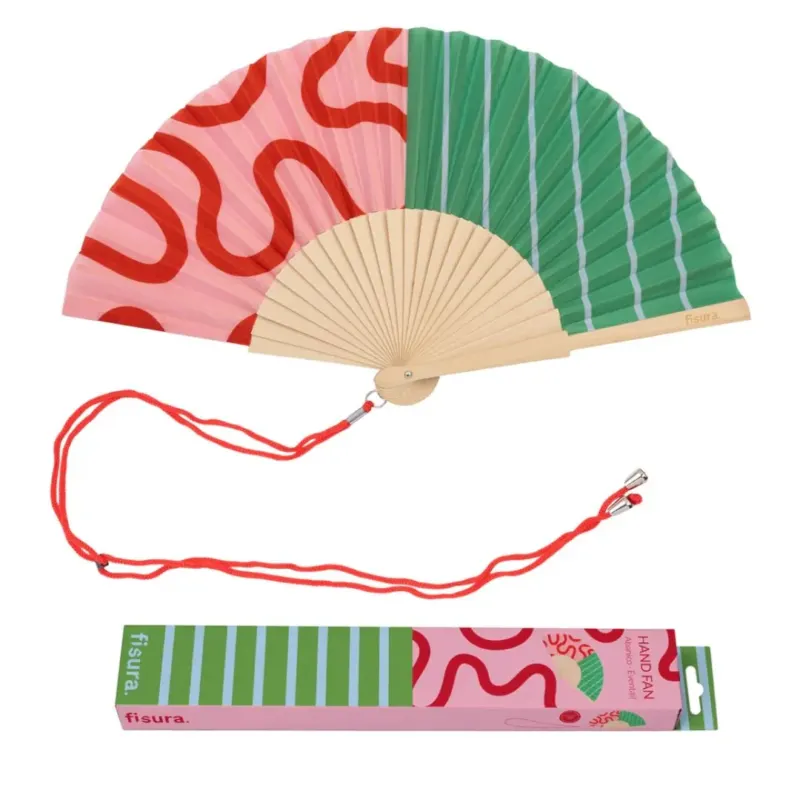 Damen Fächer 'Ondas' grün und rosa/rot