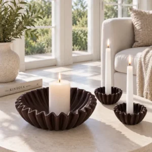 WAVE Tablett- und Kerzenhalter-Set - Brown