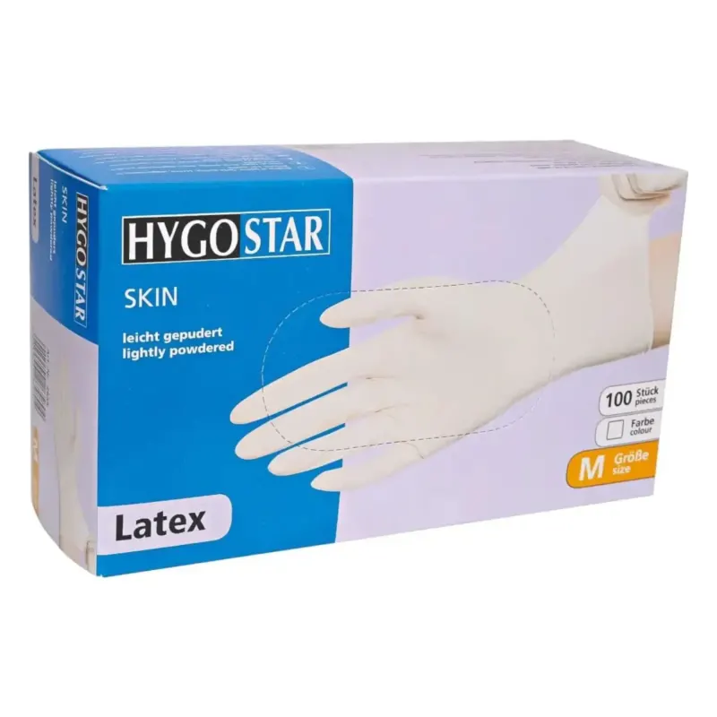Hygostar latex-handschuhe skin weiß 100 stück, leicht gepudert, aus latex, für hygienischen schutz und präzision