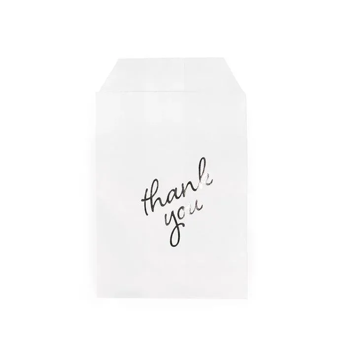 Paper Bags White with Silver Thank You 7,6x12,7 cm