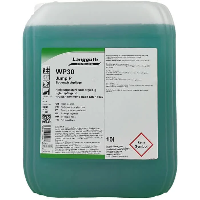 Tealfarbener langguth professional wp30 jump p bodenreiniger in 10 liter kunststoffkanister für sportböden