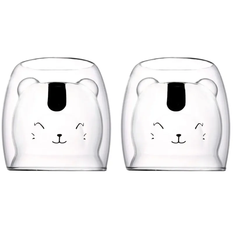 Lot of 2 double glass bear cups - CozyVibe.eu